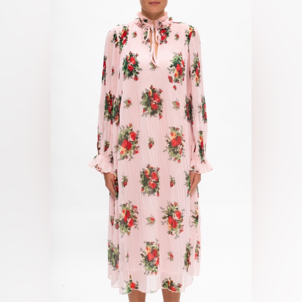 Ganni PLEATED DRESS WITH BAND COLLAR floral print